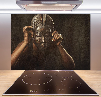 Pannello retrocucina con decorazione a maschera africana