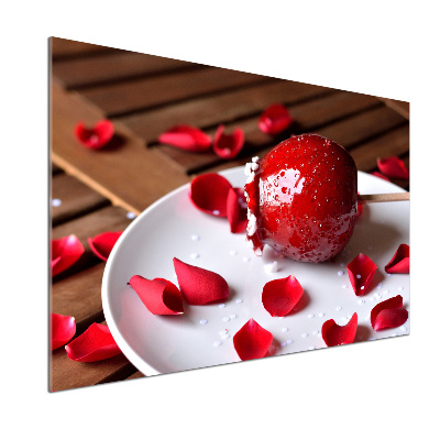 Pannello paraschizzi cucina con stampa di una mela su un bastoncino