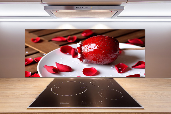 Pannello paraschizzi cucina con stampa di una mela su un bastoncino