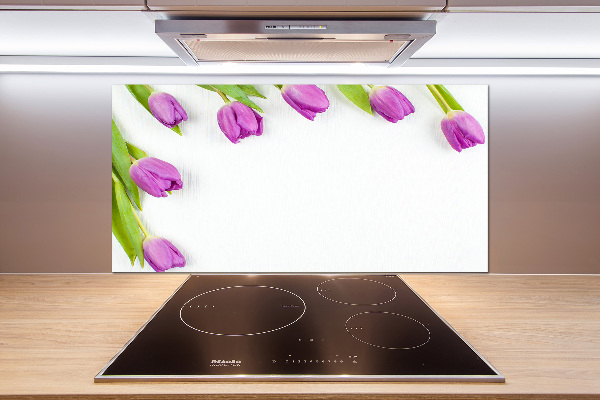Rivestimento parete cucina con motivo di tulipani viola