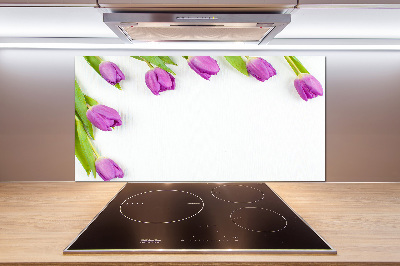 Rivestimento parete cucina con motivo di tulipani viola