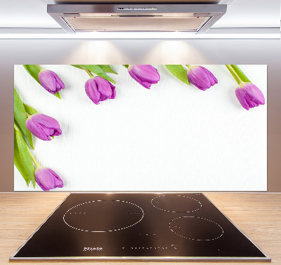 Rivestimento parete cucina con motivo di tulipani viola