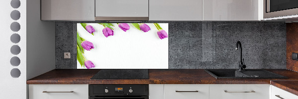 Rivestimento parete cucina con motivo di tulipani viola