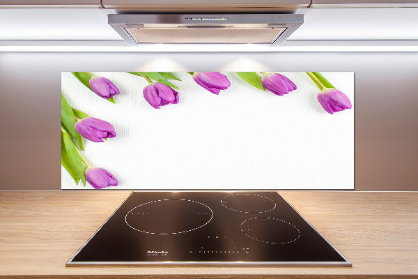 Rivestimento parete cucina con motivo di tulipani viola