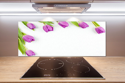 Rivestimento parete cucina con motivo di tulipani viola
