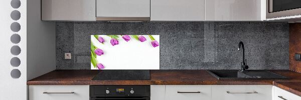 Rivestimento parete cucina con motivo di tulipani viola