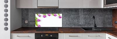 Rivestimento parete cucina con motivo di tulipani viola