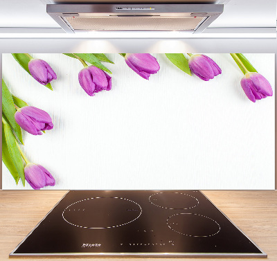 Rivestimento parete cucina con motivo di tulipani viola