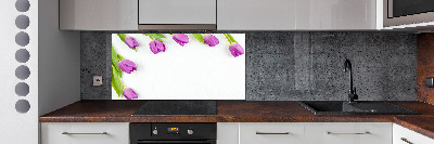 Rivestimento parete cucina con motivo di tulipani viola
