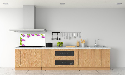 Rivestimento parete cucina con motivo di tulipani viola