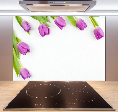 Rivestimento parete cucina con motivo di tulipani viola