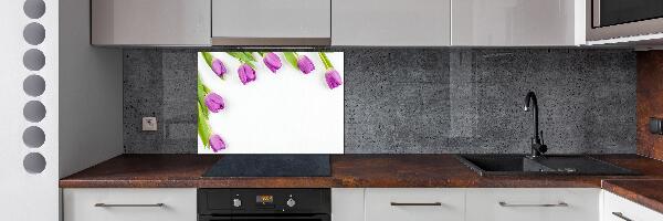 Rivestimento parete cucina con motivo di tulipani viola