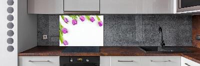 Rivestimento parete cucina con motivo di tulipani viola