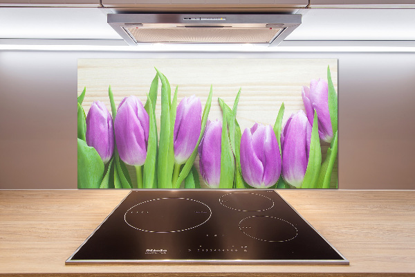 Rivestimento parete cucina con motivo di tulipani viola