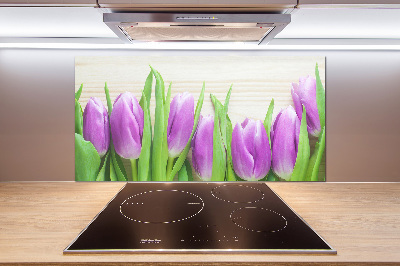 Rivestimento parete cucina con motivo di tulipani viola