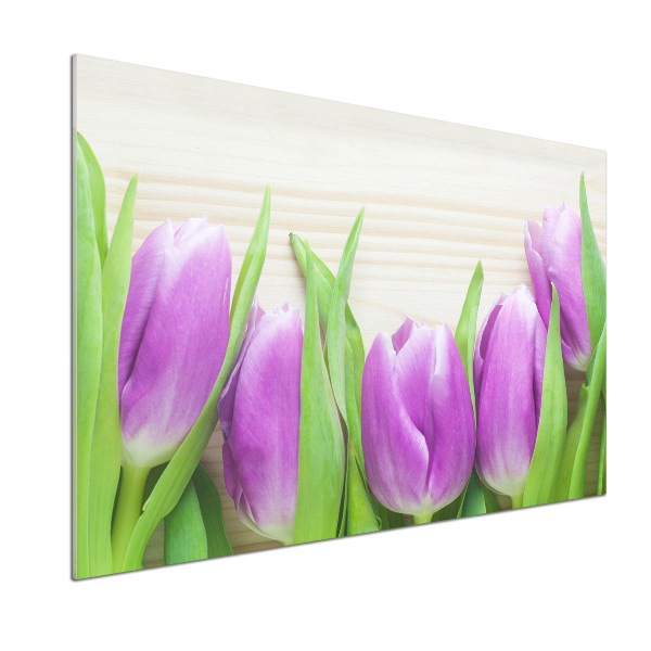 Rivestimento parete cucina con motivo di tulipani viola