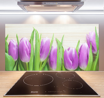 Rivestimento parete cucina con motivo di tulipani viola