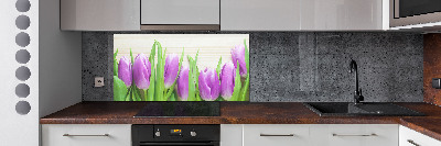 Rivestimento parete cucina con motivo di tulipani viola