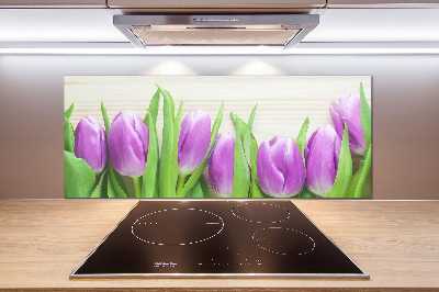 Rivestimento parete cucina con motivo di tulipani viola
