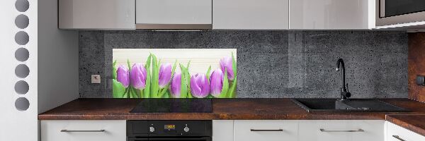 Rivestimento parete cucina con motivo di tulipani viola