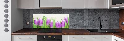 Rivestimento parete cucina con motivo di tulipani viola