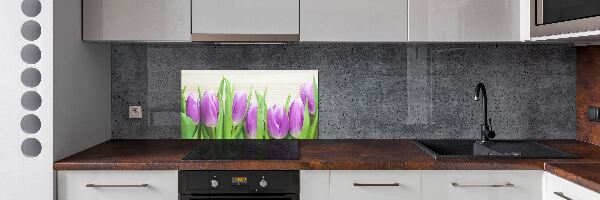 Rivestimento parete cucina con motivo di tulipani viola