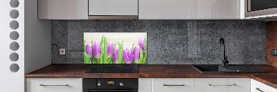 Rivestimento parete cucina con motivo di tulipani viola