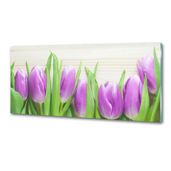 Rivestimento parete cucina con motivo di tulipani viola