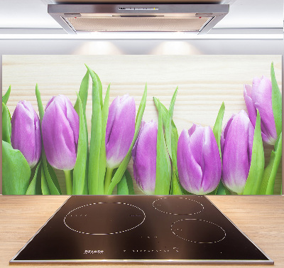 Rivestimento parete cucina con motivo di tulipani viola