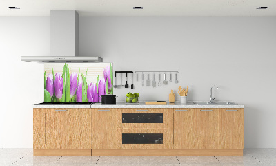Rivestimento parete cucina con motivo di tulipani viola
