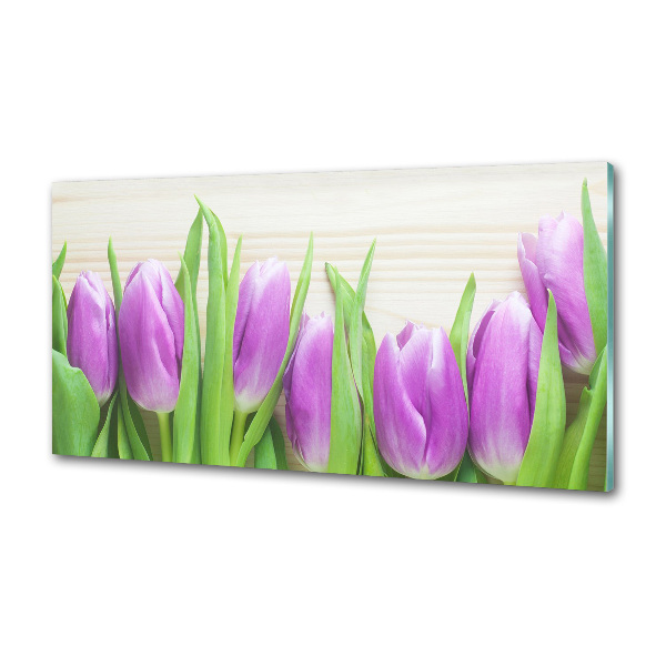 Rivestimento parete cucina con motivo di tulipani viola