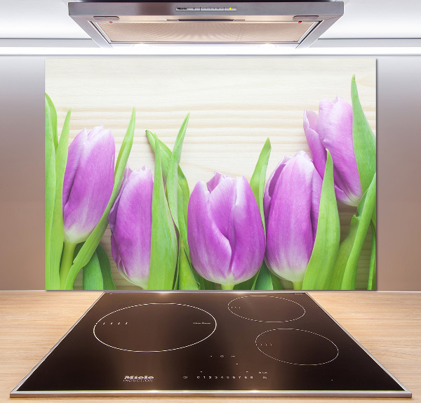 Rivestimento parete cucina con motivo di tulipani viola