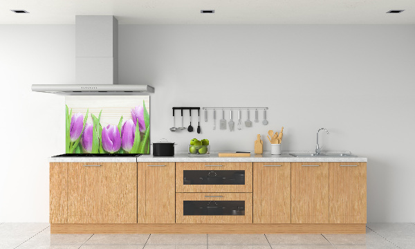 Rivestimento parete cucina con motivo di tulipani viola