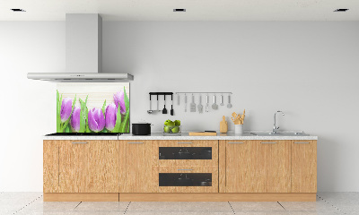 Rivestimento parete cucina con motivo di tulipani viola