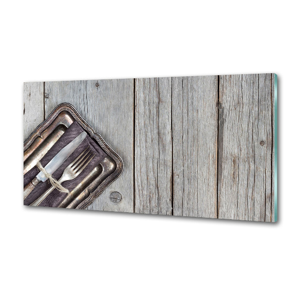 Pannello paraschizzi cucina con motivo di posate su taglieri