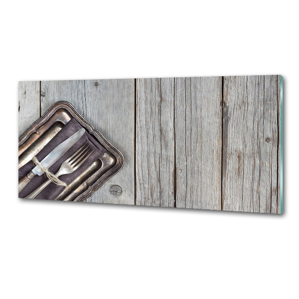 Pannello paraschizzi cucina con motivo di posate su taglieri