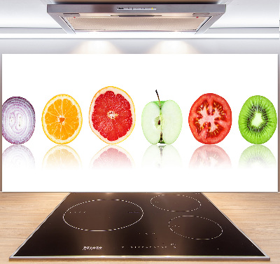 Rivestimento parete cucina con motivo di frutta e verdura