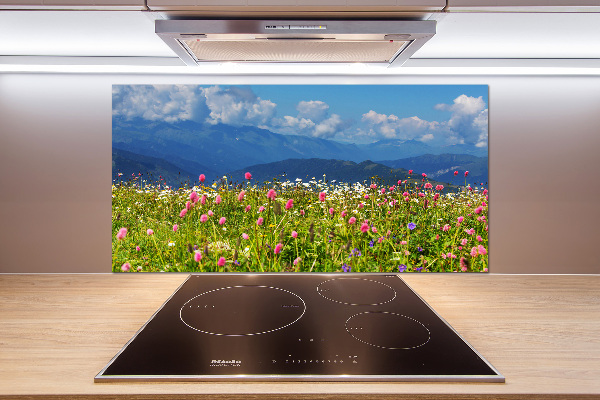 Pannello retrocucina con motivo 'Prato in montagna'