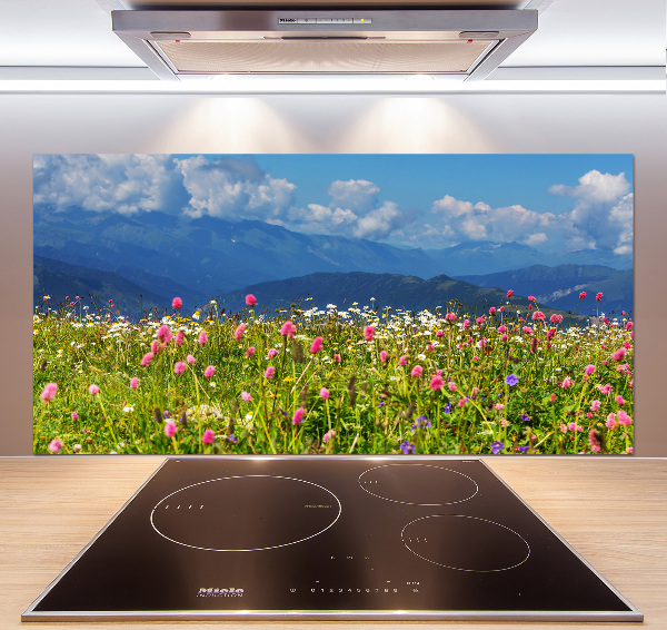 Pannello retrocucina con motivo 'Prato in montagna'