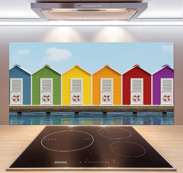 Pannello paraschizzi cucina con stampa delle capanne sulla spiaggia