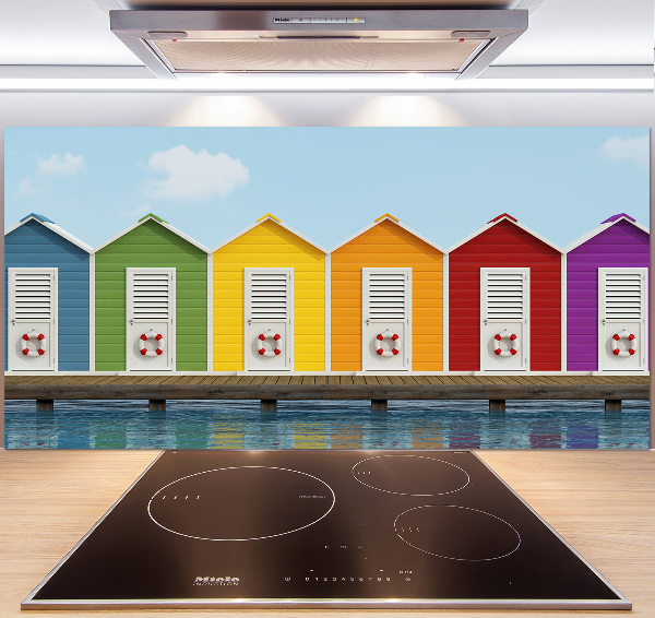 Pannello paraschizzi cucina con stampa delle capanne sulla spiaggia