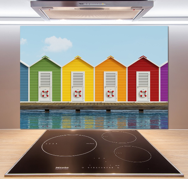 Pannello paraschizzi cucina con stampa delle capanne sulla spiaggia