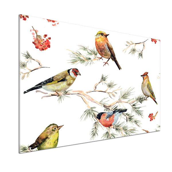 Pannello paraschizzi cucina con decorazione di uccelli della foresta e piante