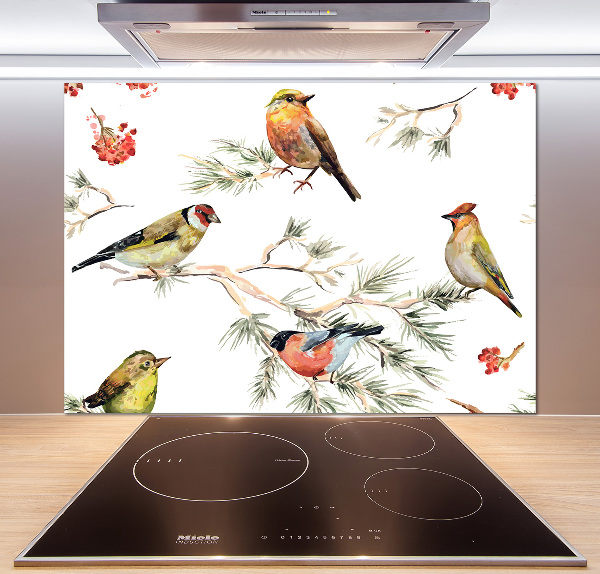 Pannello paraschizzi cucina con decorazione di uccelli della foresta e piante