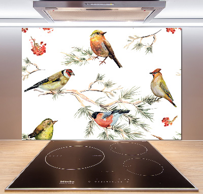 Pannello paraschizzi cucina con decorazione di uccelli della foresta e piante