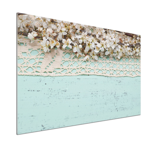 Rivestimento parete cucina con motivo di fiori di ciliegio