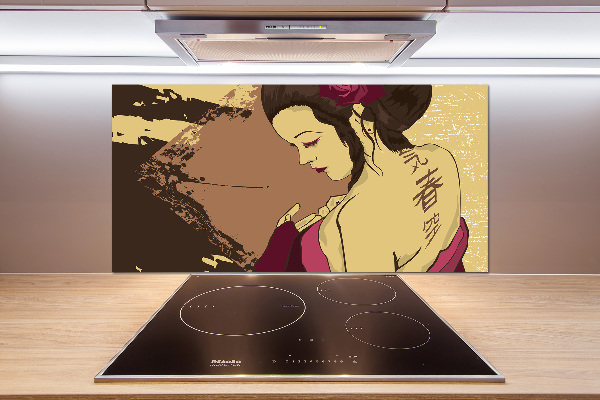 Rivestimento parete cucina con decoro Geisha