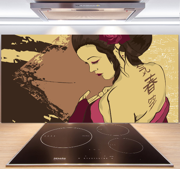Rivestimento parete cucina con decoro Geisha