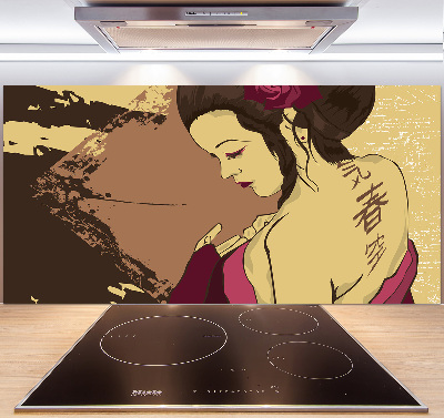 Rivestimento parete cucina con decoro Geisha