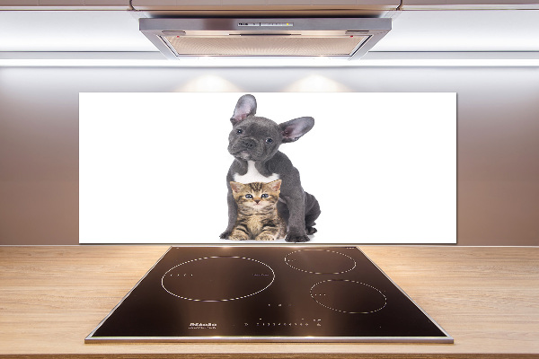 Rivestimento parete cucina con motivo cane e gatto